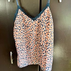 Navy and coral leopard print cami with lace size S small